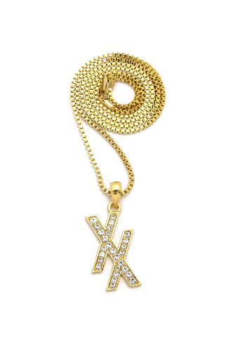 nyfashion101 Stone Stud Double X Pendant w/ 2mm 24" Box Chain Necklace nyfashion101 Stone Stud Double X Pendant w/ 2mm 24" Box Chain Necklace