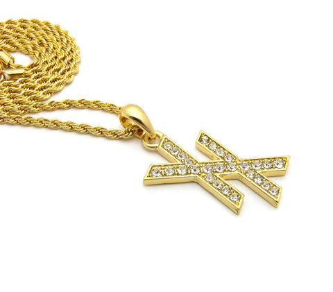 Nyfashion101 Stone Stud Double X Pendant W/ 2mm 24" Rope Chain Necklace