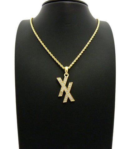 Nyfashion101 Stone Stud Double X Pendant W/ 2mm 24" Rope Chain Necklace