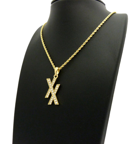 Nyfashion101 Stone Stud Double X Pendant W/ 2mm 24" Rope Chain Necklace