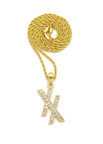 nyfashion101 Stone Stud Double X Pendant w/ 2mm 24" Rope Chain Necklace nyfashion101 Stone Stud Double X Pendant w/ 2mm 24" Rope Chain Necklace