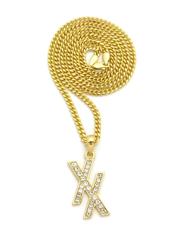 nyfashion101 Stone Stud Double X Pendant w/ 3mm 24" Cuban Chain Necklace nyfashion101 Stone Stud Double X Pendant w/ 3mm 24" Cuban Chain Necklace