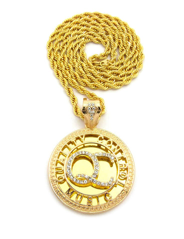 Nyfashion101 Stone Stud Encircled QC Initials On Mirror Pendant W/5mm 36" Rope Chain Necklace Gold-Tone