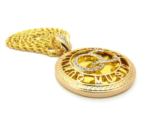 Nyfashion101 Stone Stud Encircled QC Initials On Mirror Pendant W/5mm 36" Rope Chain Necklace Gold-Tone