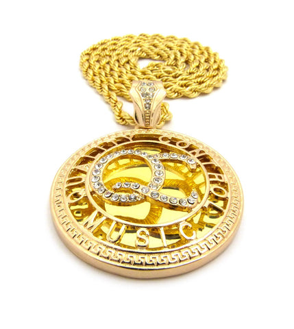 nyfashion101 Stone Stud Encircled QC Initials on Mirror Pendant w/5mm 36" Rope Chain Necklace Gold-Tone