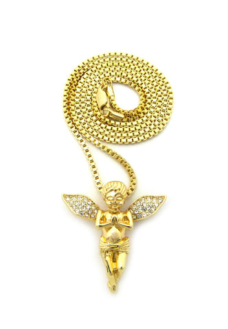 Nyfashion101 Stone Stud Extended Wing Praying Angel Pendant W/ Chain Necklace