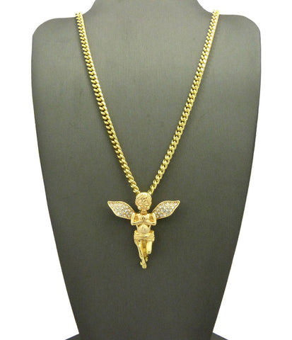 Nyfashion101 Stone Stud Extended Wing Praying Angel Pendant W/ Chain Necklace