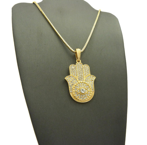 Nyfashion101 Stone Stud Filled Hamsa Palm Evil Eye Pendant With Chain Necklace