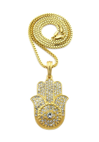 Nyfashion101 Stone Stud Filled Hamsa Palm Evil Eye Pendant With Chain Necklace