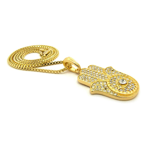 Nyfashion101 Stone Stud Filled Hamsa Palm Evil Eye Pendant With Chain Necklace