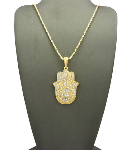 nyfashion101 Stone Stud Filled Hamsa Palm Evil Eye Pendant with Chain Necklace