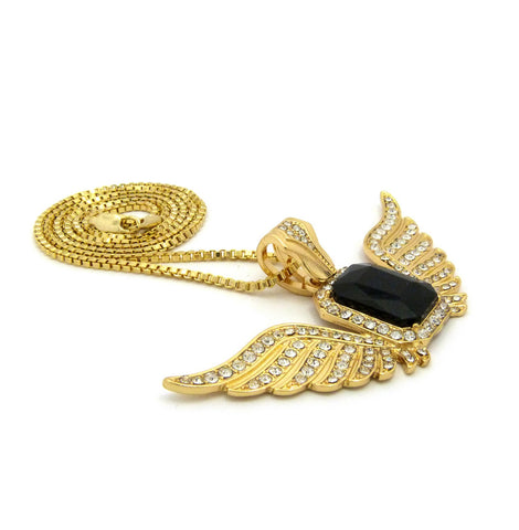 Nyfashion101 Stone Stud Gemstone W/ Angel Wing Pendant On Chain Necklace