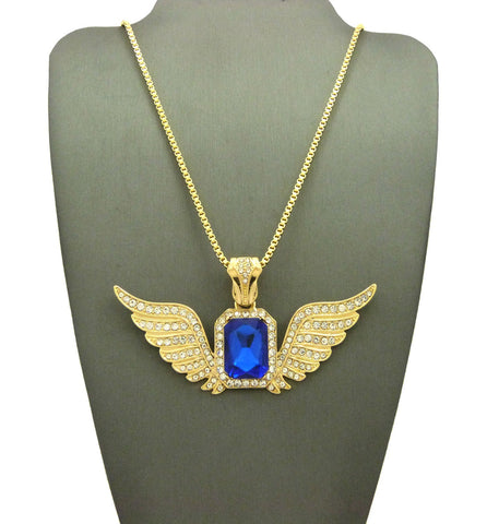 Nyfashion101 Stone Stud Gemstone W/ Angel Wing Pendant On Chain Necklace