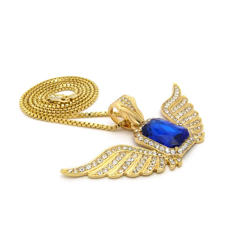 Nyfashion101 Stone Stud Gemstone W/ Angel Wing Pendant On Chain Necklace