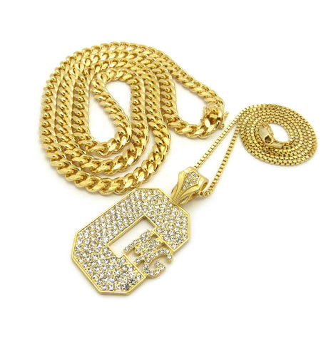 Nyfashion101 Stone Stud Hip-Hop CMG Initials Pendant Necklace With 8mm 30" Miami Cuban Chain In Gold-Tone
