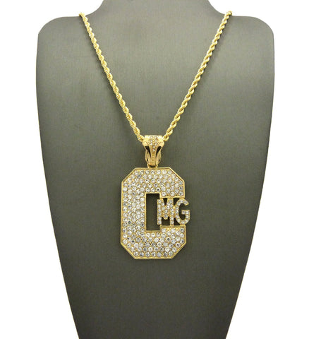 nyfashion101 Stone Stud Hip-Hop CMG Initials Pendant w/ Chain Necklace