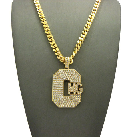 Nyfashion101 Stone Stud Hip-Hop CMG Record Label Initials Pendant W/6mm 24" Box Cuban Chain Gold-Tone