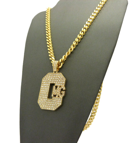Nyfashion101 Stone Stud Hip-Hop CMG Record Label Initials Pendant W/6mm 24" Box Cuban Chain Gold-Tone