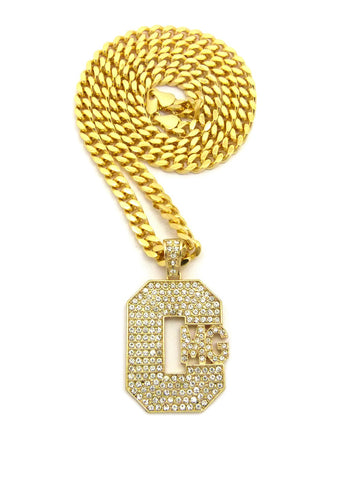 nyfashion101 Stone Stud Hip-Hop CMG Record Label Initials Pendant w/6mm 24" Box Cuban Chain Gold-Tone