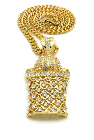 Nyfashion101 Stone Stud Hollow Basketball Net Pendant With 6mm Cuban Chain In Gold-Tone 36"