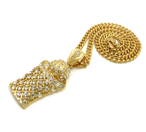 Nyfashion101 Stone Stud Hollow Basketball Net Pendant With 6mm Cuban Chain In Gold-Tone 30"