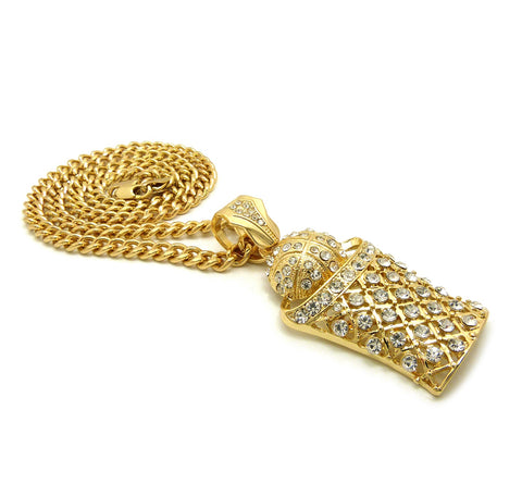 Nyfashion101 Stone Stud Hollow Basketball Net Pendant With 6mm Cuban Chain In Gold-Tone 30"