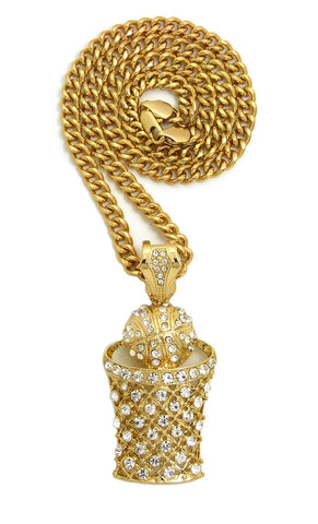 nyfashion101 Stone Stud Hollow Basketball Net Pendant with 6mm Cuban Chain in Gold-Tone 30"