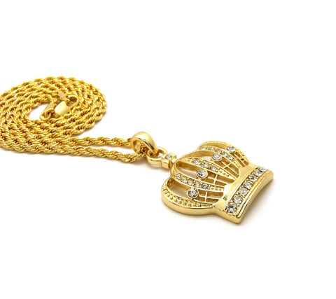 Nyfashion101 Stone Stud Hollow Royal Crown Pendant With 2mm 24" Rope Chain Necklace