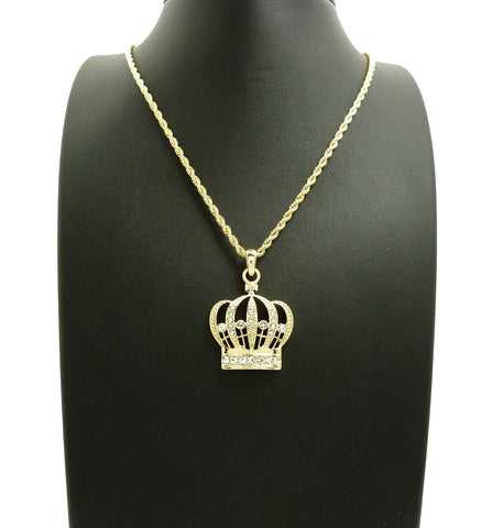 Nyfashion101 Stone Stud Hollow Royal Crown Pendant With 2mm 24" Rope Chain Necklace