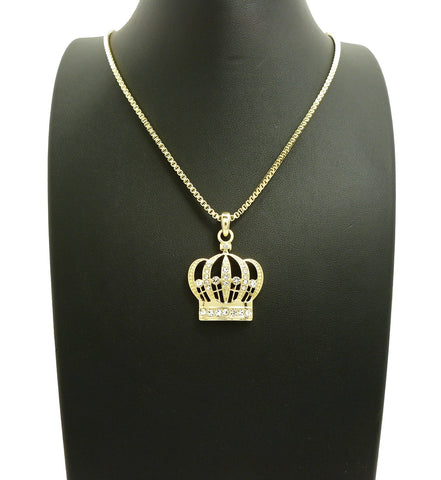Nyfashion101 Stone Stud Hollow Royal Crown Pendant With 2mm 24" Box Chain Necklace