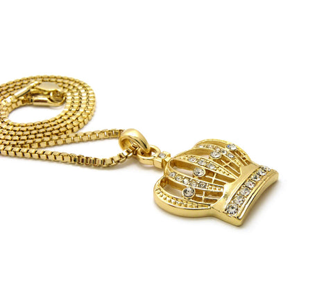 Nyfashion101 Stone Stud Hollow Royal Crown Pendant With 2mm 24" Box Chain Necklace