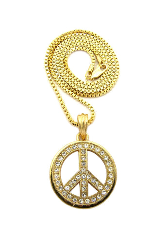 Nyfashion101 Stone Stud Hollowed Peace Symbol Pendant W/ Chain Necklace