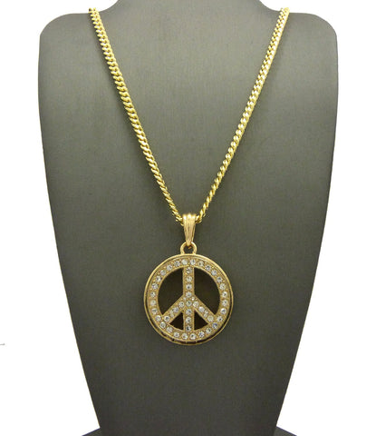 Nyfashion101 Stone Stud Hollowed Peace Symbol Pendant W/ Chain Necklace