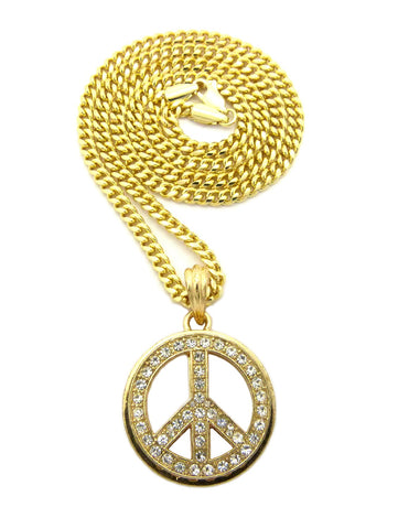 Nyfashion101 Stone Stud Hollowed Peace Symbol Pendant W/ Chain Necklace