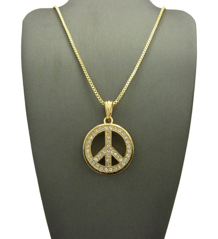 nyfashion101 Stone Stud Hollowed Peace Symbol Pendant w/ Chain Necklace