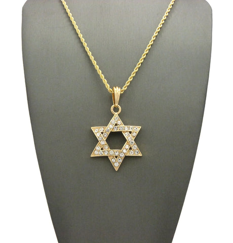 Nyfashion101 Stone Stud Hollowed Star Of David Pendant Necklace Gold-Tone
