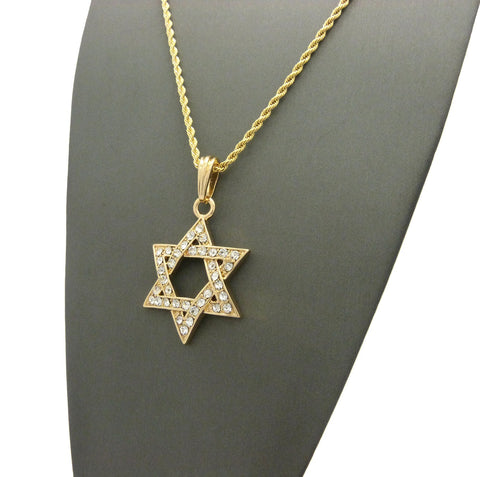 Nyfashion101 Stone Stud Hollowed Star Of David Pendant Necklace Gold-Tone