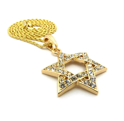 Nyfashion101 Stone Stud Hollowed Star Of David Pendant Necklace Gold-Tone