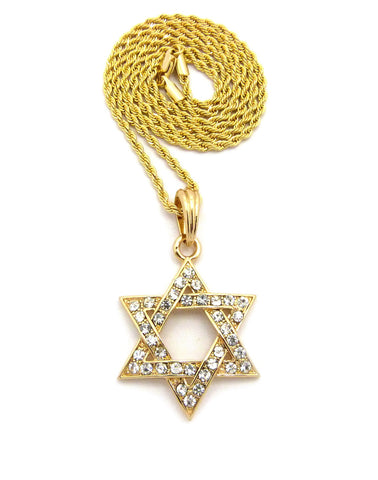 nyfashion101 Stone Stud Hollowed Star of David Pendant Necklace Gold-Tone