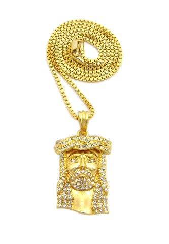 Nyfashion101 Stone Stud Jesus Face Straight Cut Edge Pendant W/ Chain Necklace