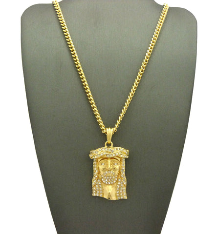 Nyfashion101 Stone Stud Jesus Face Straight Cut Edge Pendant W/ Chain Necklace