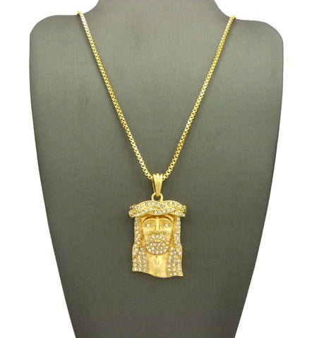 nyfashion101 Stone Stud Jesus Face Straight Cut Edge Pendant w/ Chain Necklace