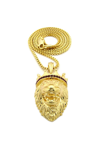 Nyfashion101 Stone Stud King Lion Pendant With Chain Necklace