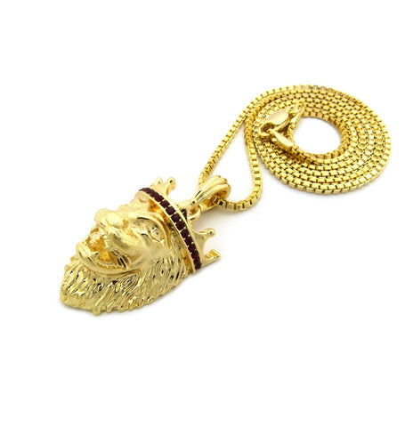 Nyfashion101 Stone Stud King Lion Pendant With Chain Necklace