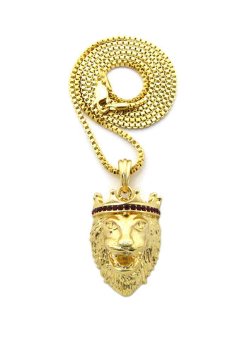 nyfashion101 Stone Stud King Lion Pendant with Chain Necklace
