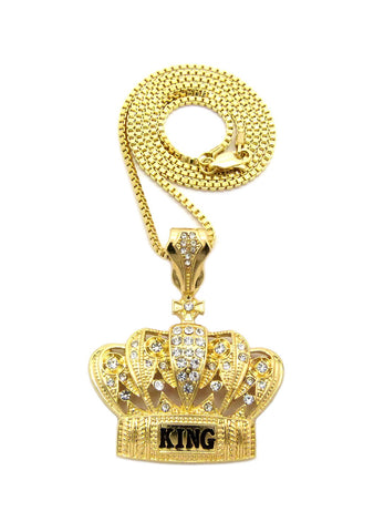 Nyfashion101 Stone Stud King's Crown Pendant With Chain Necklace