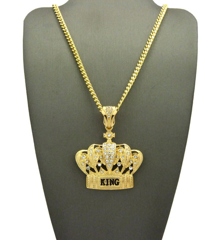 Nyfashion101 Stone Stud King's Crown Pendant With Chain Necklace