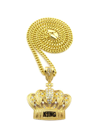 Nyfashion101 Stone Stud King's Crown Pendant With Chain Necklace