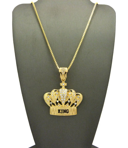 nyfashion101 Stone Stud King's Crown Pendant with Chain Necklace