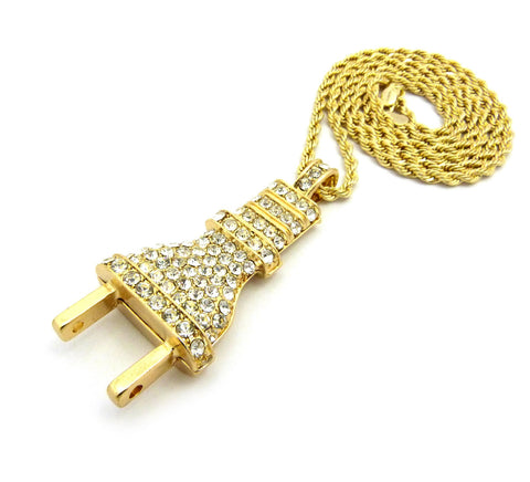 Nyfashion101 Stone Stud Large Power Plug Pendant Necklace Gold-Tone